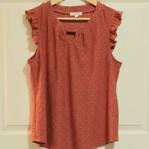 PerSeption Concept Rust Eyelet Ruffle Sleeve Blouse